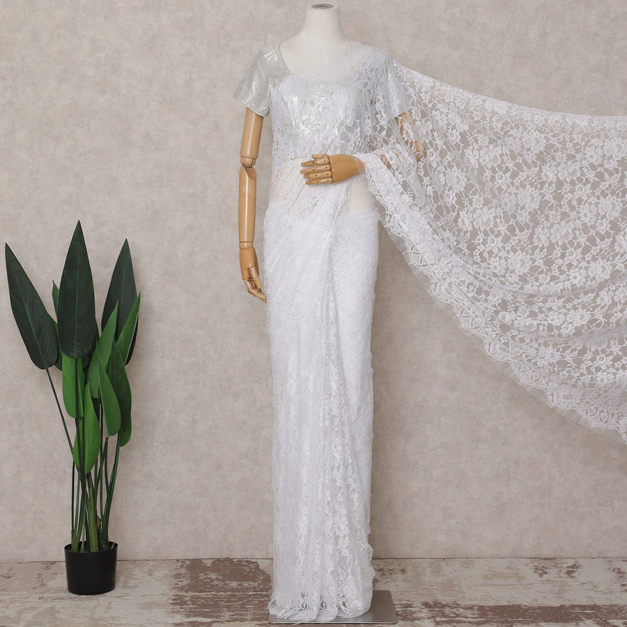 Pearl White French Chantilly Lace Saree