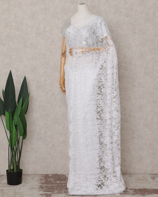 Pearl White French Chantilly Lace Saree