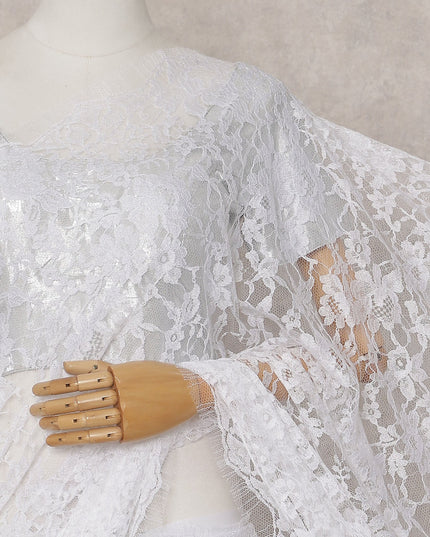 Pearl White French Chantilly Lace Saree