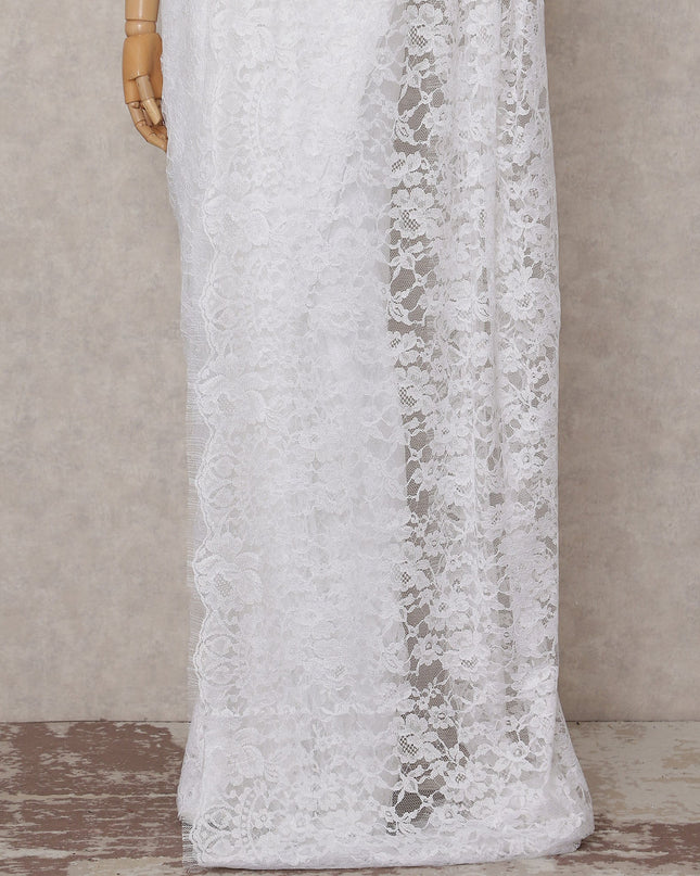 Pearl White French Chantilly Lace Saree