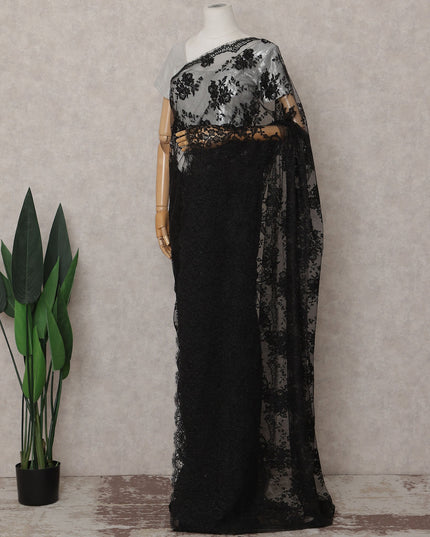 Charcoal Black French Chantilly Lace Saree