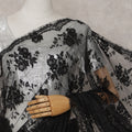 Charcoal Black French Chantilly Lace Saree