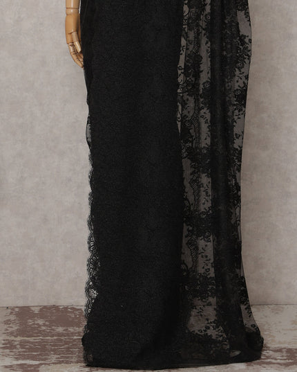Charcoal Black French Chantilly Lace Saree