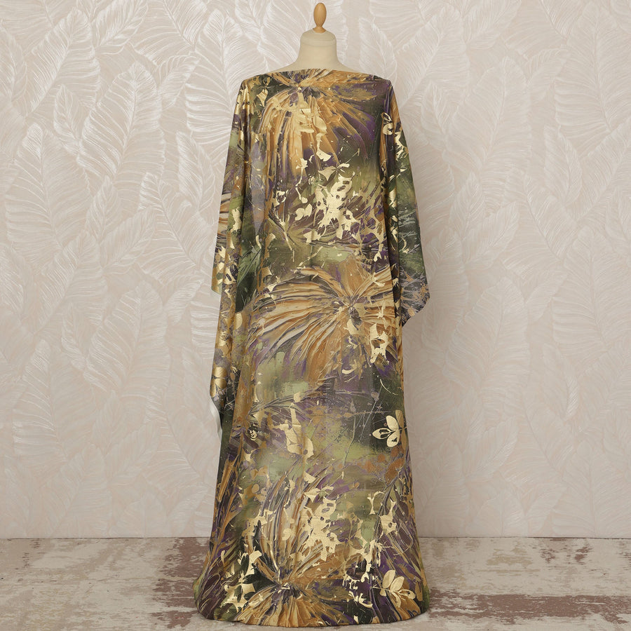 قماش فوال قطني إيطالي فاخر من ماركة ديراك الصومالية التقليدية مع رقائق معدنية ذهبية باللونين الأخضر والأرجواني، 3.5 متر، عرض 140 سم - D20615