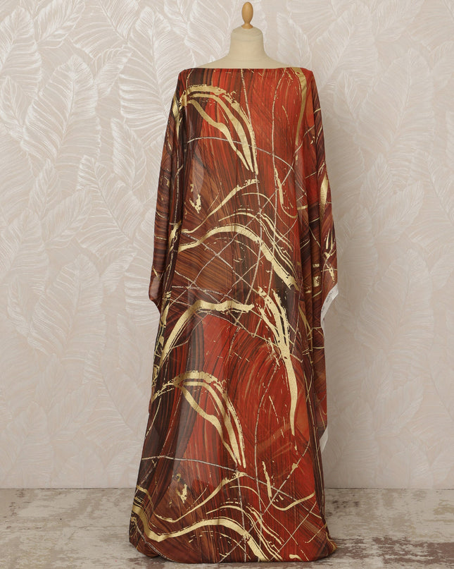 Red and Gold Somali Pure Italian Cotton Voile Dirac Fabric with golden metallic foil, 3.5 Meters, 140 cm Width-D20700