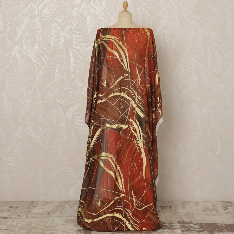 Red and Gold Somali Pure Italian Cotton Voile Dirac Fabric with golden metallic foil, 3.5 Meters, 140 cm Width-D20700 Regal Fabrics