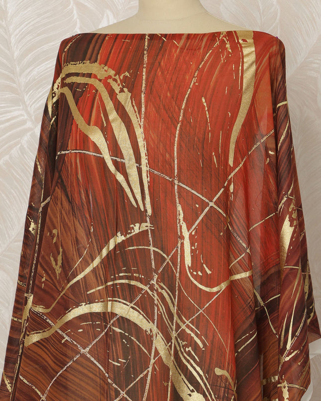 Red and Gold Somali Pure Italian Cotton Voile Dirac Fabric with golden metallic foil, 3.5 Meters, 140 cm Width-D20700