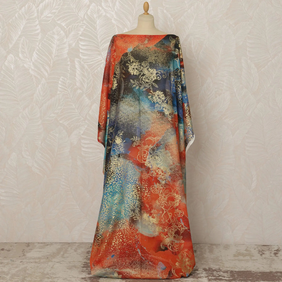 Multicolor Somali Pure Italian Cotton Voile Dirac Fabric with Golden Foil, 3.5 Meters, 140 cm Width-D20704 Regal Fabrics