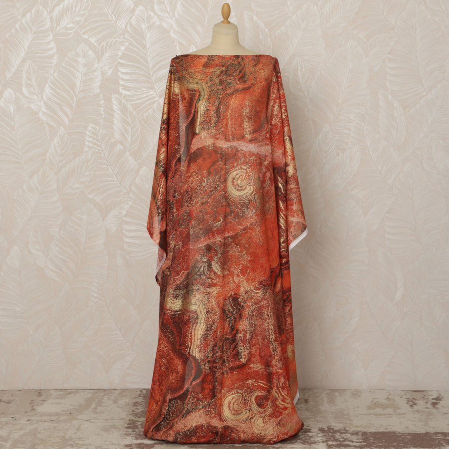 قماش ديراك من القطن الإيطالي الخالص الصومالي الأحمر مع ورق ذهبي، 3.5 متر، عرض 140 سم - D20705