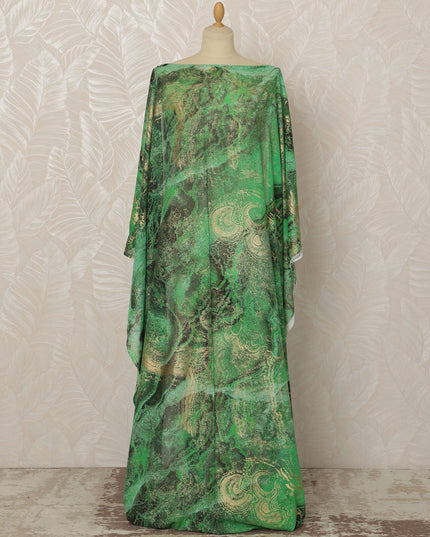 Green Somali Pure Italian Cotton Voile Dirac Fabric with Golden Foil, 3.5 Meters, 140 cm Width-D20706