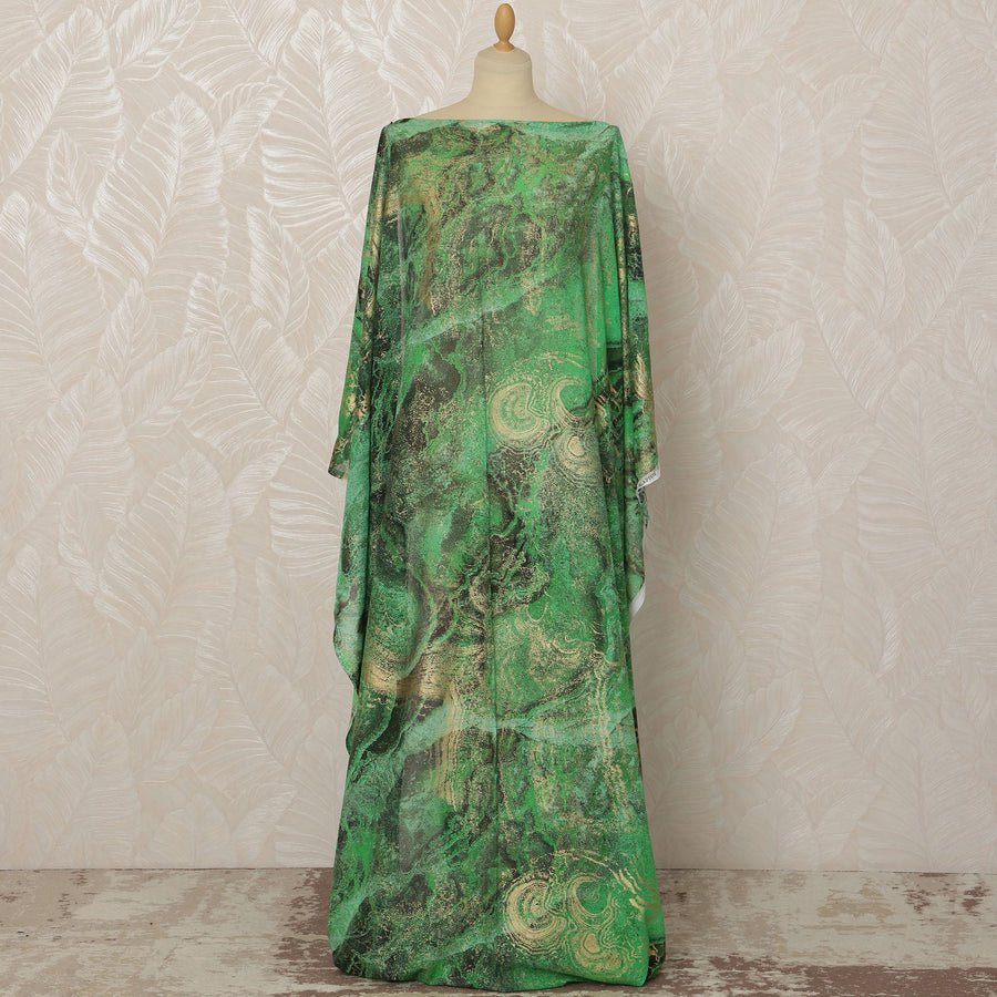 قماش ديراك من القطن الخالص الصومالي الإيطالي باللون الأخضر مع ورق ذهبي، 3.5 متر، عرض 140 سم - D20706