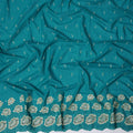قماش ثوب سوداني من القطن السويسري الفاخر باللون الأزرق المخضر مع تطريز ذهبي وأحجار، 4.5 متر - D21620