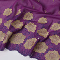 Purple Premium Swiss Cotton Voile Sudanese Thobe Fabric with Gold Embroidery and Stone Work, 4.5 Meters X 140 Cms-D21621