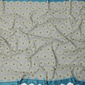 Grey Premium Swiss Cotton Voile Sudanese Thobe Fabric with Gold Embroidery and Blue Border, 4.5 Meters X 140 Cms-D21623