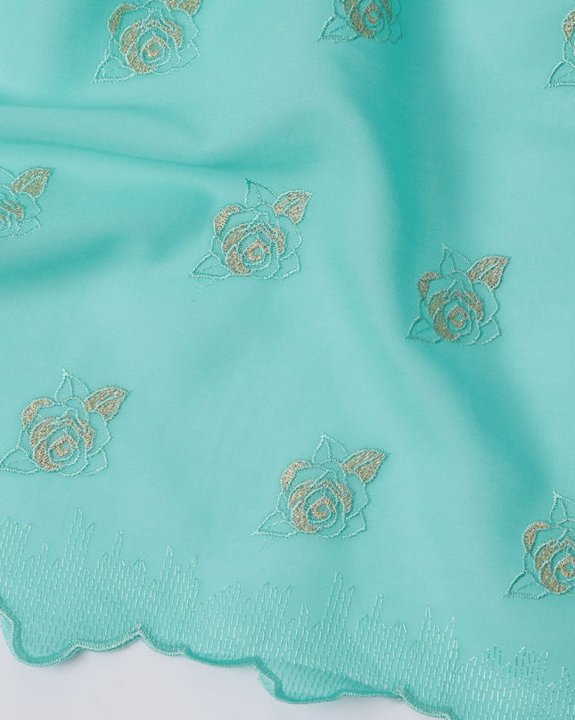 Mint Green Premium Swiss Cotton Voile Sudanese Thobe Fabric with Gold Embroidery, 4.5 Meters X 140 Cms-D21628