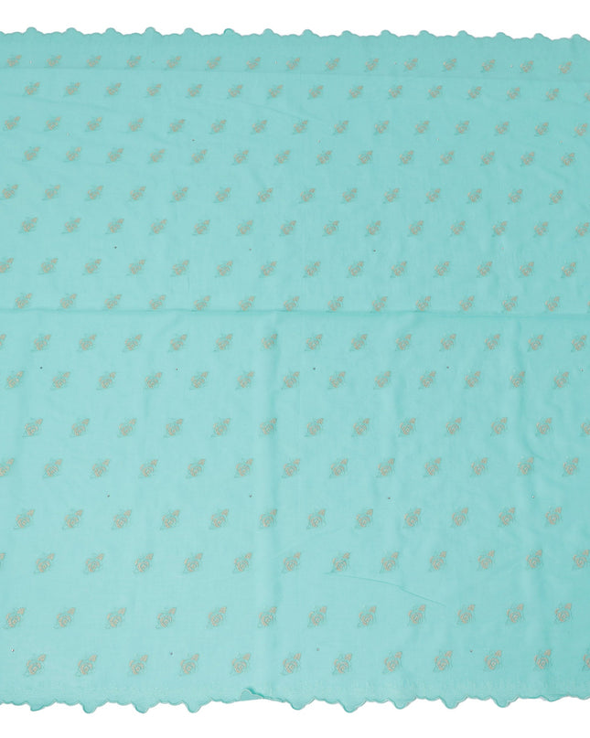 Mint Green Premium Swiss Cotton Voile Sudanese Thobe Fabric with Gold Embroidery, 4.5 Meters X 140 Cms-D21628