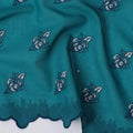 Teal Premium Swiss Cotton Voile Sudanese Thobe Fabric with Navy Blue Embroidery and Scalloped Border, 4.5 Meters X 140 Cms-D21629
