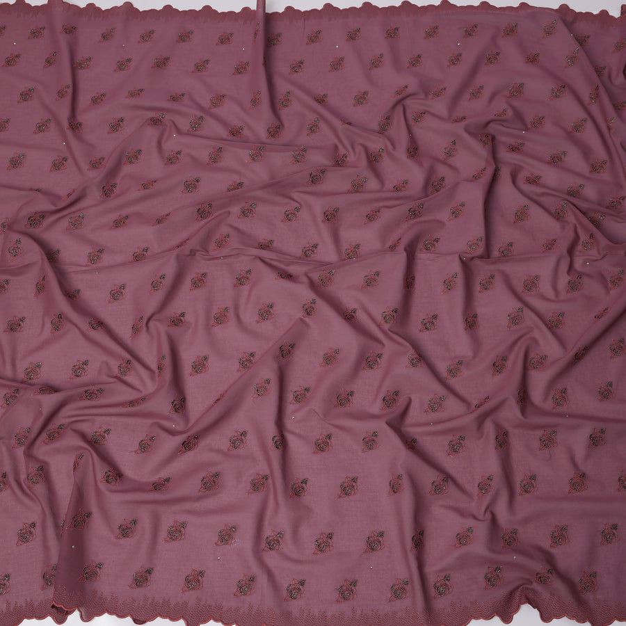 ثوب سوداني من قماش الفوال السويسري الفاخر من داستي روز مع تطريز باللون العنابي وحواف مزخرفة، 4.5 متر × 140 سم
 -د21630