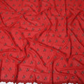 Red Premium Swiss Cotton Voile Sudanese Thobe Fabric with Maroon Embroidery and Scalloped Border, 4.5 Meters X 140 Cms-D21632
