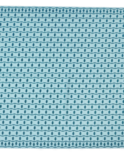 Light Blue Premium Swiss Cotton Voile Sudanese Thobe Fabric with Navy Blue Embroidery, 4.5 Meters X 140 Cms-D21635