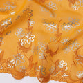 ثوب سوداني من قماش الفوال السويسري الفاخر باللون الأصفر الخردلي مع تطريز برتقالي ولمسات فضية، 4.5 متر × 140 سم - D21636