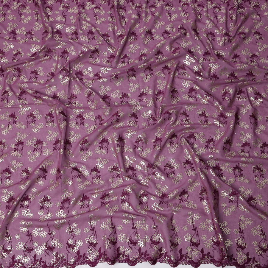 ثوب سوداني من قماش الفوال السويسري الفاخر باللون البنفسجي مع تطريز عنابي ولمسات فضية، 4.5 متر × 140 سم - D21638