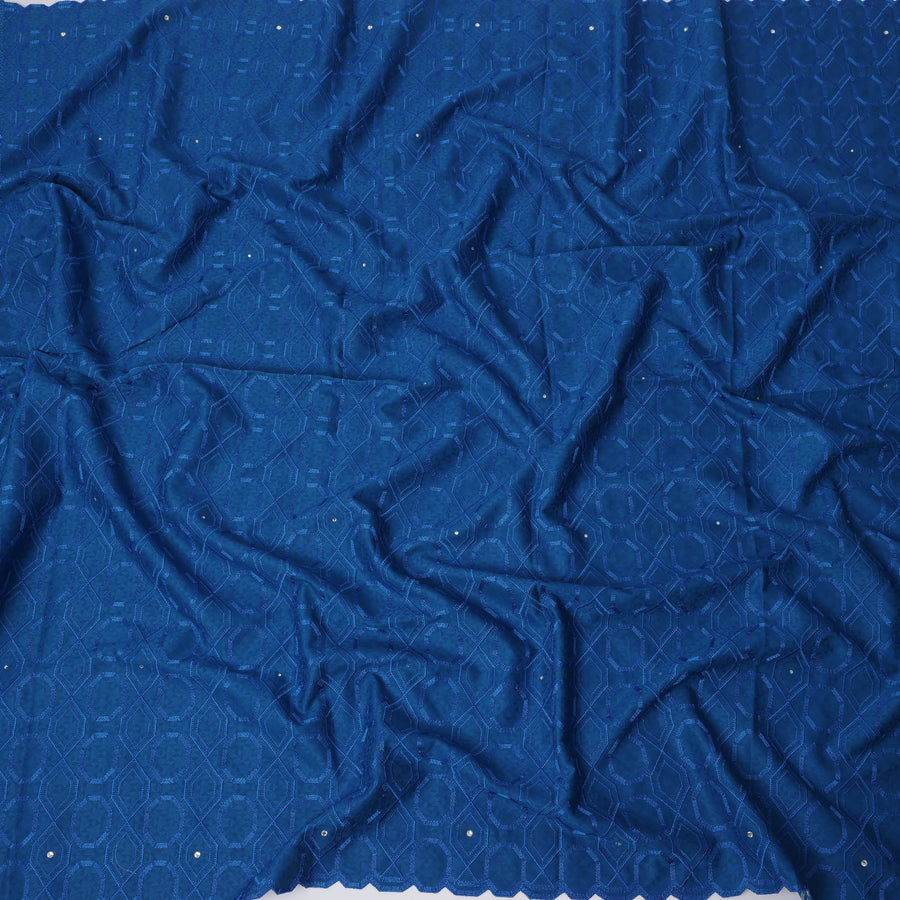 ثوب سوداني من قماش الفوال السويسري الفاخر باللون الأزرق الملكي مع تطريز وأحجار، 4.5 متر × 140 سم - D21640