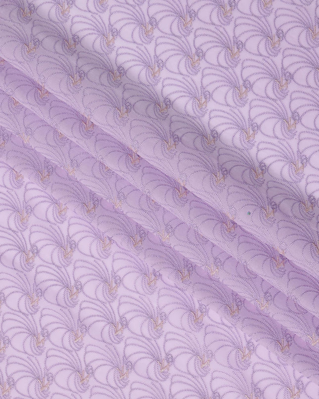 Lavender Premium Swiss Cotton Voile Sudanese Thobe Fabric with Pink Embroidery and Scalloped Border, 4.5 Meters X 140 Cms-D21645