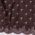 Chocolate Brown Premium Swiss Cotton Voile Sudanese Thobe Fabric with White Embroidery and Scalloped Border, 4.5 Meters X 140 Cms-D21646