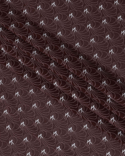 Chocolate Brown Premium Swiss Cotton Voile Sudanese Thobe Fabric with White Embroidery and Scalloped Border, 4.5 Meters X 140 Cms-D21646