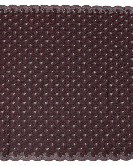 Chocolate Brown Premium Swiss Cotton Voile Sudanese Thobe Fabric with White Embroidery and Scalloped Border, 4.5 Meters X 140 Cms-D21646