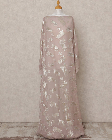 قماش ديراك شيفون حريري صومالي بلون داستي روز مع لوركس فضي معدني - 3.5 متر، عرض 140 سم، صنع في كوريا الجنوبية - D24552