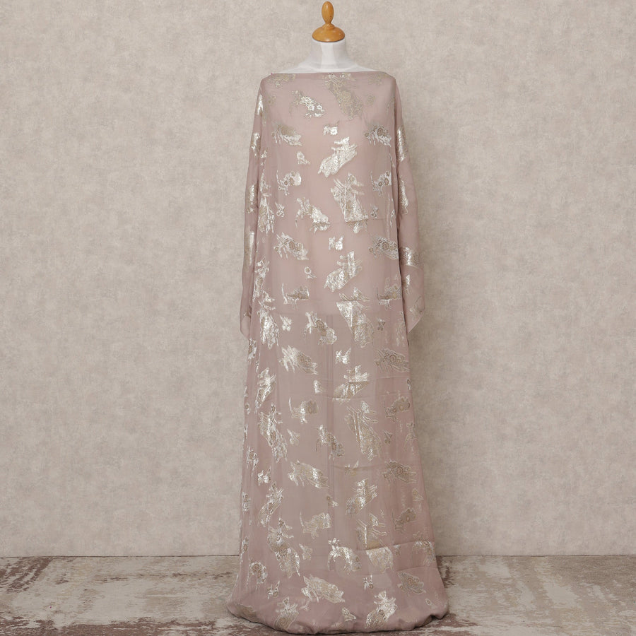 قماش ديراك شيفون حريري صومالي بلون داستي روز مع لوركس فضي معدني - 3.5 متر، عرض 140 سم، صنع في كوريا الجنوبية - D24552