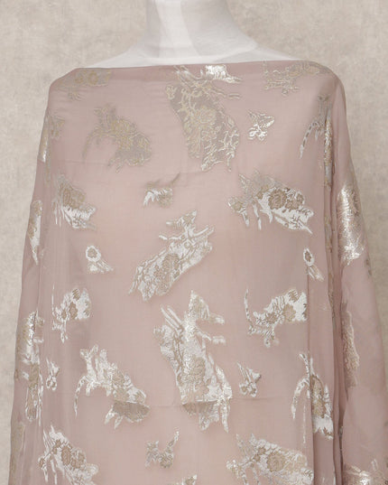 قماش ديراك شيفون حريري صومالي بلون داستي روز مع لوركس فضي معدني - 3.5 متر، عرض 140 سم، صنع في كوريا الجنوبية - D24552