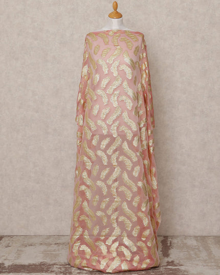 قماش ديراك حريري صومالي فاخر فرنسي بلون الخوخ مع لوركس معدني - 3.5 متر، عرض 140 سم، صنع في فرنسا - D24571