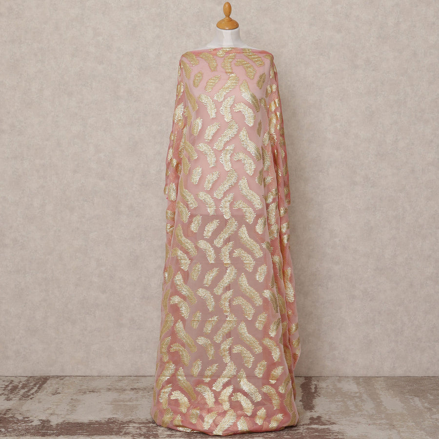 قماش ديراك حريري صومالي فاخر فرنسي بلون الخوخ مع لوركس معدني - 3.5 متر، عرض 140 سم، صنع في فرنسا - D24571