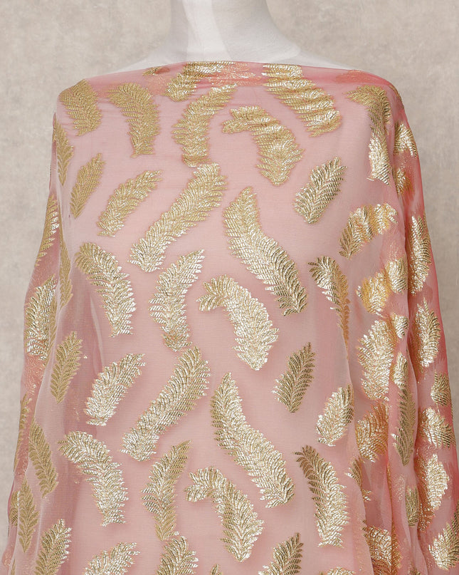 قماش ديراك حريري صومالي فاخر فرنسي بلون الخوخ مع لوركس معدني - 3.5 متر، عرض 140 سم، صنع في فرنسا - D24571