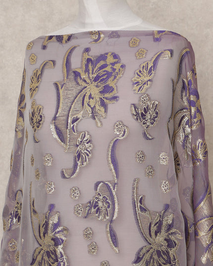 Lavender Fransawi Somali Premium Silk Chiffon Dirac Fabric with Metallic Lurex – 3.5 Mtrs, Width 140 Cms, Made in France-D24574