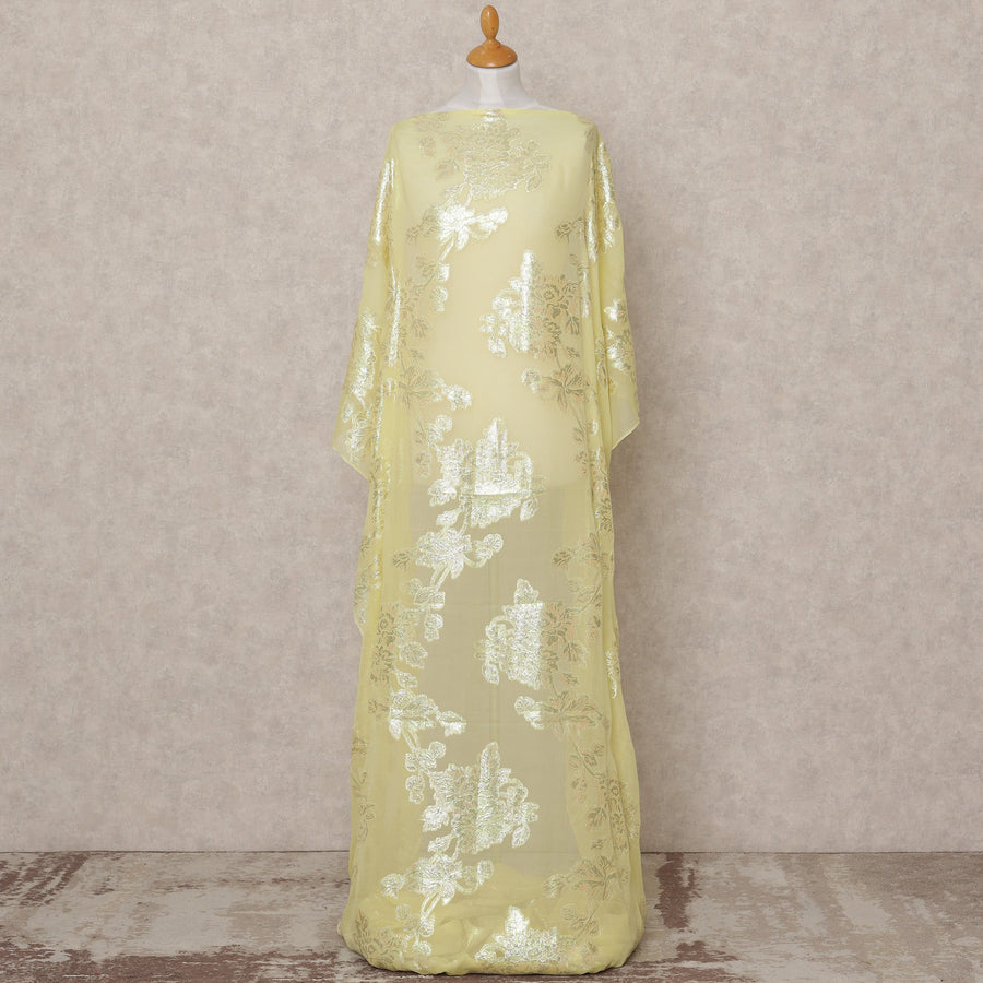 قماش ديراك شيفون حرير صومالي فاخر أصفر مع لوركس معدني - 3.5 متر، عرض 140 سم، صنع في كوريا الجنوبية - D24581