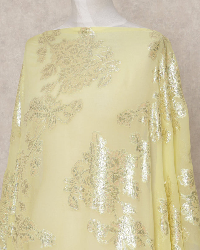 قماش ديراك شيفون حرير صومالي فاخر أصفر مع لوركس معدني - 3.5 متر، عرض 140 سم، صنع في كوريا الجنوبية - D24581