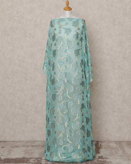 قماش ديراك حريري فاخر فرنسي صومالي فيروزي مع لوركس معدني - 3.5 متر، عرض 140 سم، صنع في فرنسا - D24584