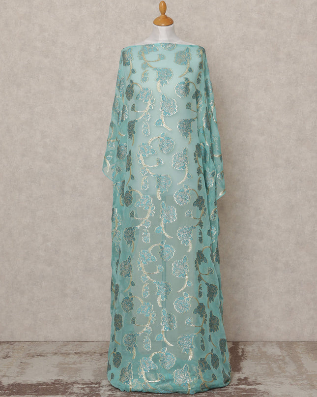 قماش ديراك حريري فاخر فرنسي صومالي فيروزي مع لوركس معدني - 3.5 متر، عرض 140 سم، صنع في فرنسا - D24584