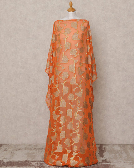 Orange Fransawi Somali Premium Silk Chiffon Dirac Fabric with Metallic Lurex – 3.5 Mtrs, Width 140 Cms, Made in France-D24585
