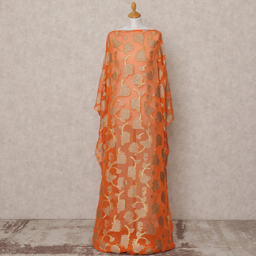 Orange Fransawi Somali Premium Silk Chiffon Dirac Fabric with Metallic Lurex – 3.5 Mtrs, Width 140 Cms, Made in France-D24585