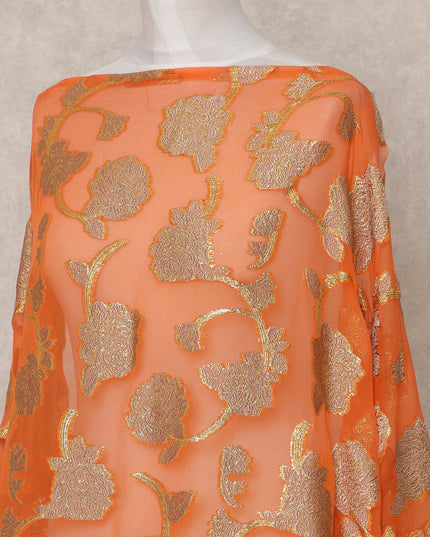 Orange Fransawi Somali Premium Silk Chiffon Dirac Fabric with Metallic Lurex – 3.5 Mtrs, Width 140 Cms, Made in France-D24585