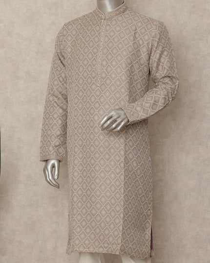 Beige Chikankari Kurta Pyjama Set for Men