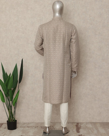 Beige Chikankari Kurta Pyjama Set for Men