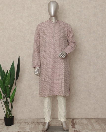 Dusty Pink Chikankari Kurta Pyjama Set Men