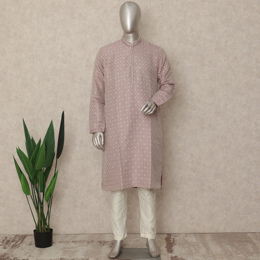 Dusty Pink Chikankari Kurta Pyjama Set Men
