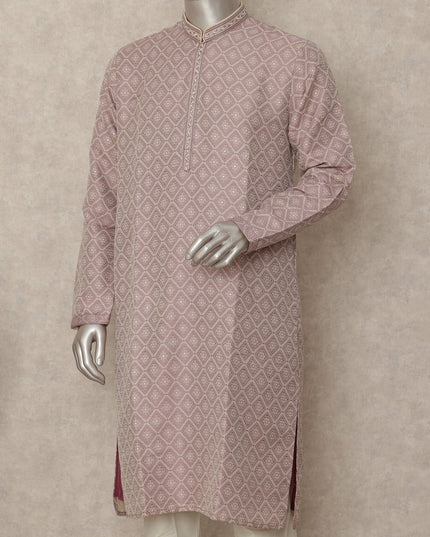 Dusty Pink Chikankari Kurta Pyjama Set Men